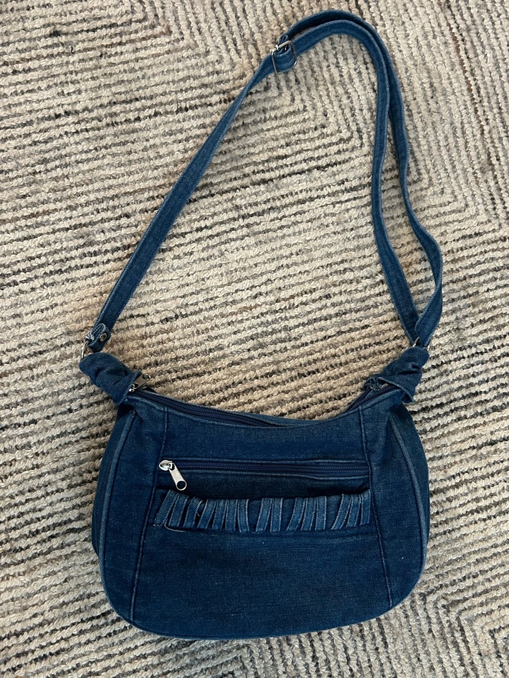 Y2K Denim Mini Hobo Bag Ruched Pocket Shoulder Purse Blue